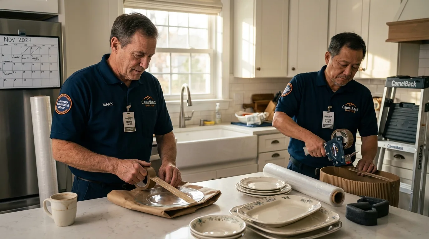 Professional crew packing kitchen dishware in Puerto Real, PR